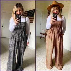 Black and white leopard print slouchy overalls